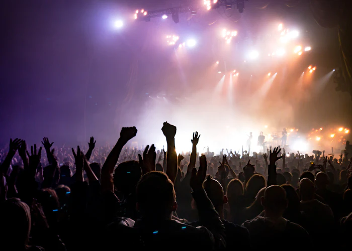 Menschen mit erhobenen Händen bei einem Konzert